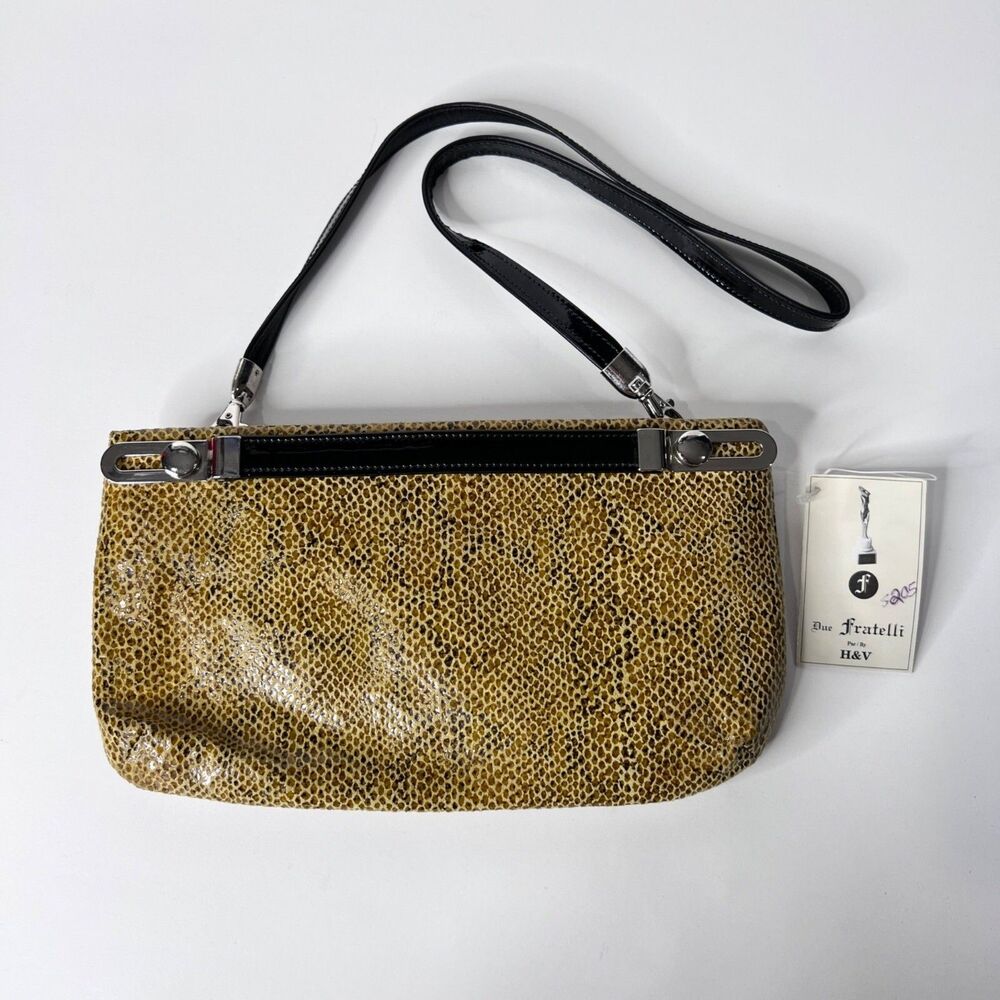 Due Fratelli Handbag Clutch Snakeskin Leather Tan Black Small Purse